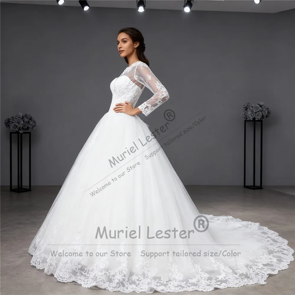 Romantic Lace Applique Wedding Dresses For Bride 2026 Long Sleeves A Line Bridal Gown Vestidos De Novias Customized Women Attire