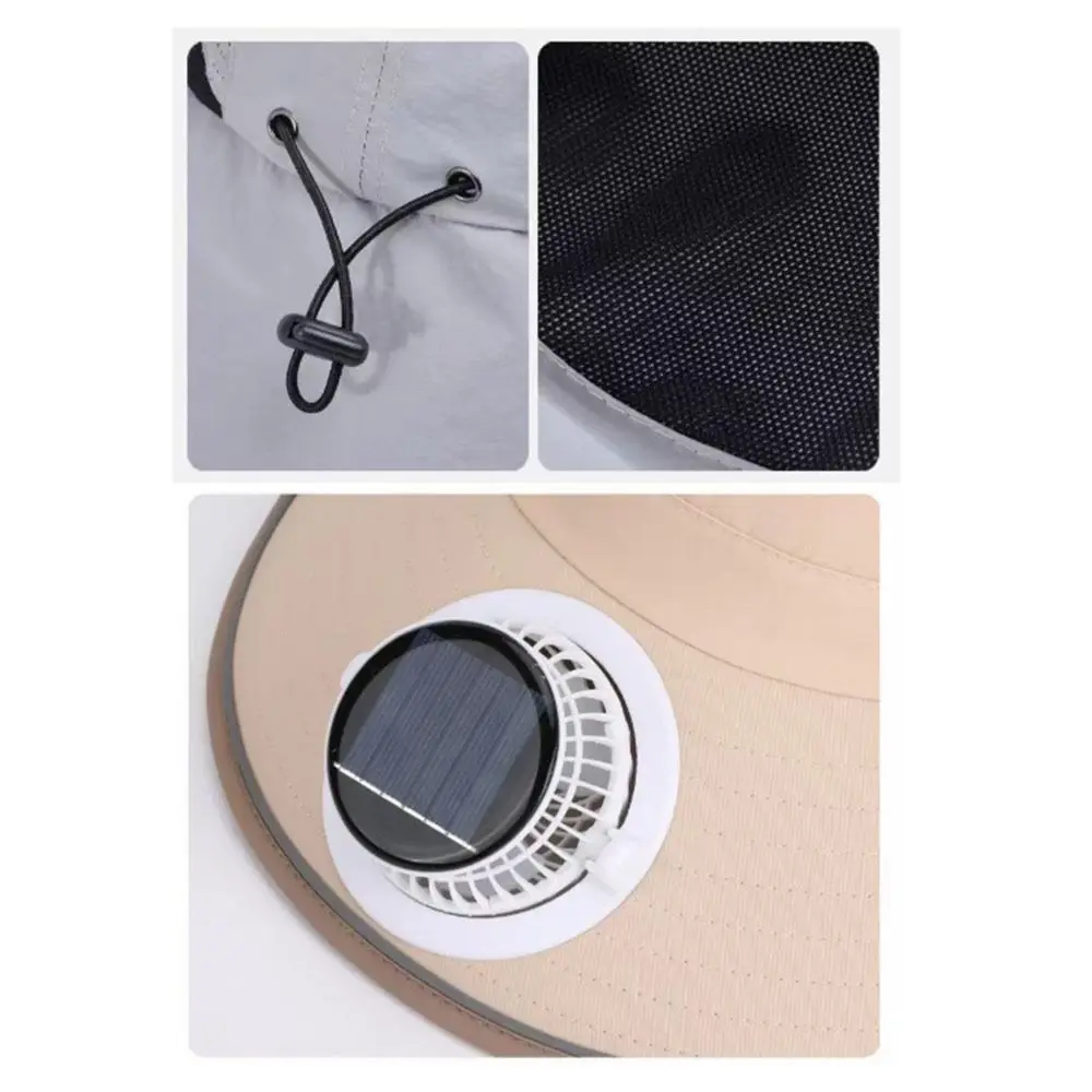 Outdoor Wide Brim Solar Powered Fan Hat USB Charging Anti UV Fisherman Hat Breathable Quick-dry Sunshade Cap Summer