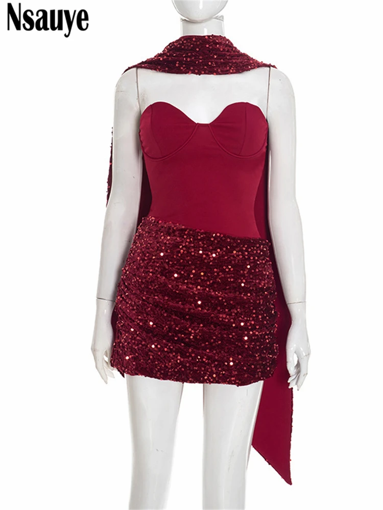 Nsauye Neue Mode Elegante Dünne Halter Liebsten Rohr Korsett Kleid Frauen 2025, Kurze Abend Sexy Party Nacht Club Kleid Winter