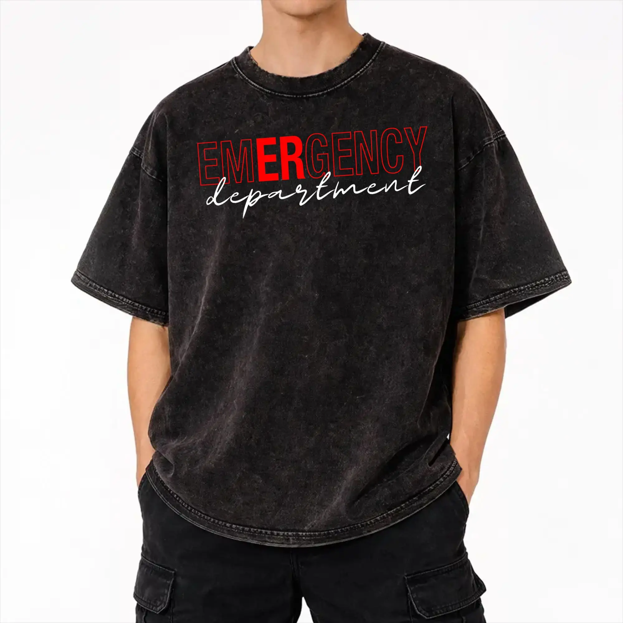 Printed Emergency Department Room Nurse  Washed Shirt Merch Harajuku T-Shirt  Men Women Tees