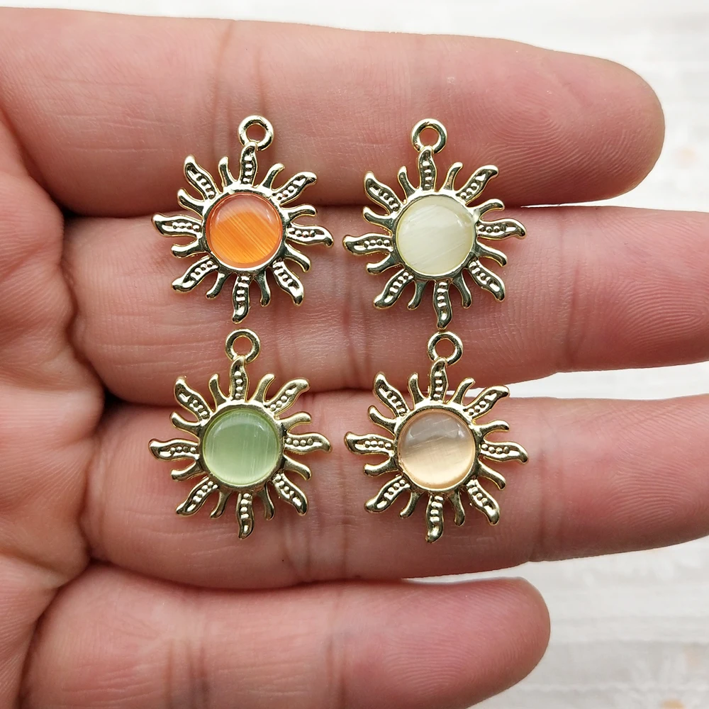 10pcs Sun Charms for Jewelry Making Enamel Necklace Keychain Phone Pendant Diy Accessories Alloy Metal Gold Plated