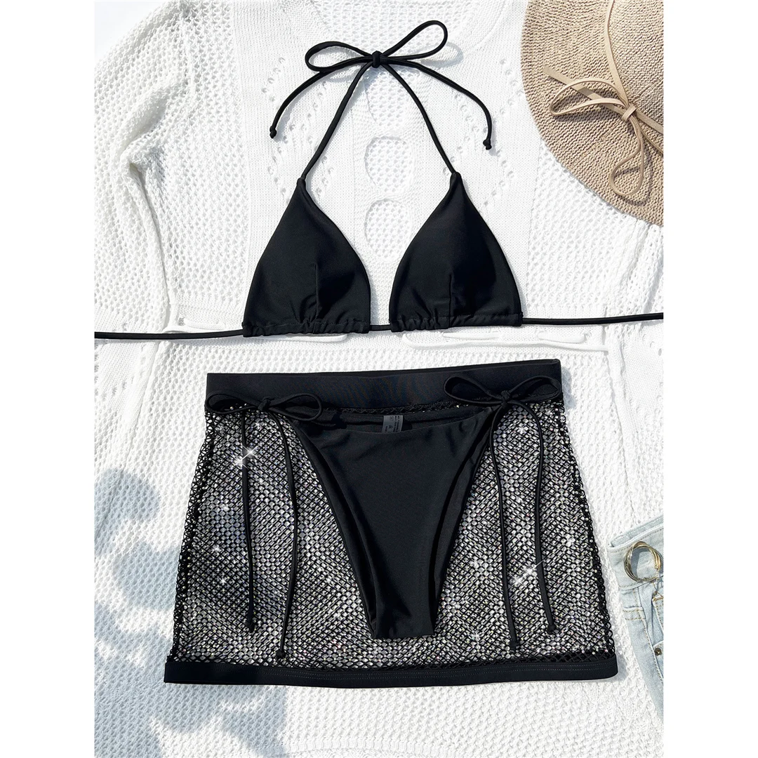 3-teiliger Badeanzug mit ausgeschnittenem Rock, Neckholder-Bikini, Damen-Badebekleidung, dreiteiliges Bikini-Set, Badeanzug, Badebekleidung, Schwimmanzug V5496 – Detail 13