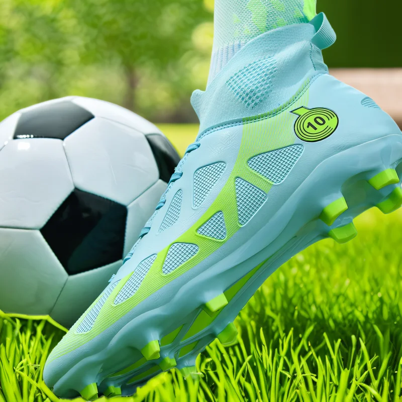 

High-top football shoes, available in TF and FG options, breathable and non-slip, available in multiple colors, unisex.