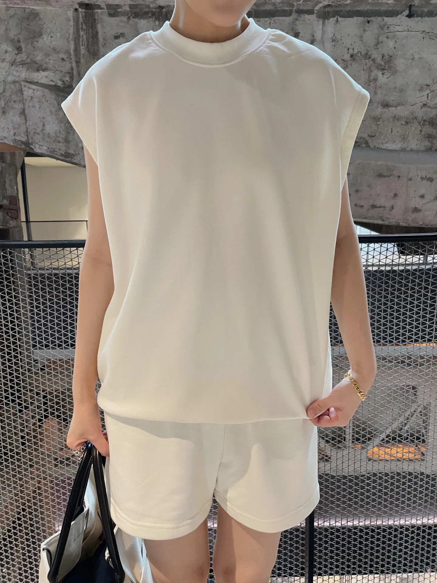 

Yooyoo Sport Series Summer Bla White Loose round Ne Svel Hoodie orts Casual Set Women's Cotton Comfortable Fit