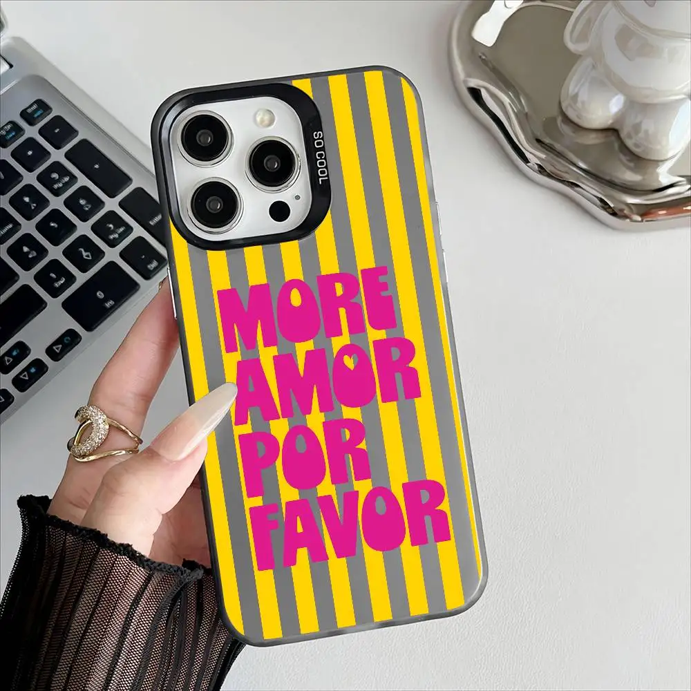 Красочный чехол для телефона Amor Por Favor для iPhone 16, 15, 14, 13, 12, 11 Pro Max, независимая металлическая кнопка с гальваническим покрытием для мобильных устройств