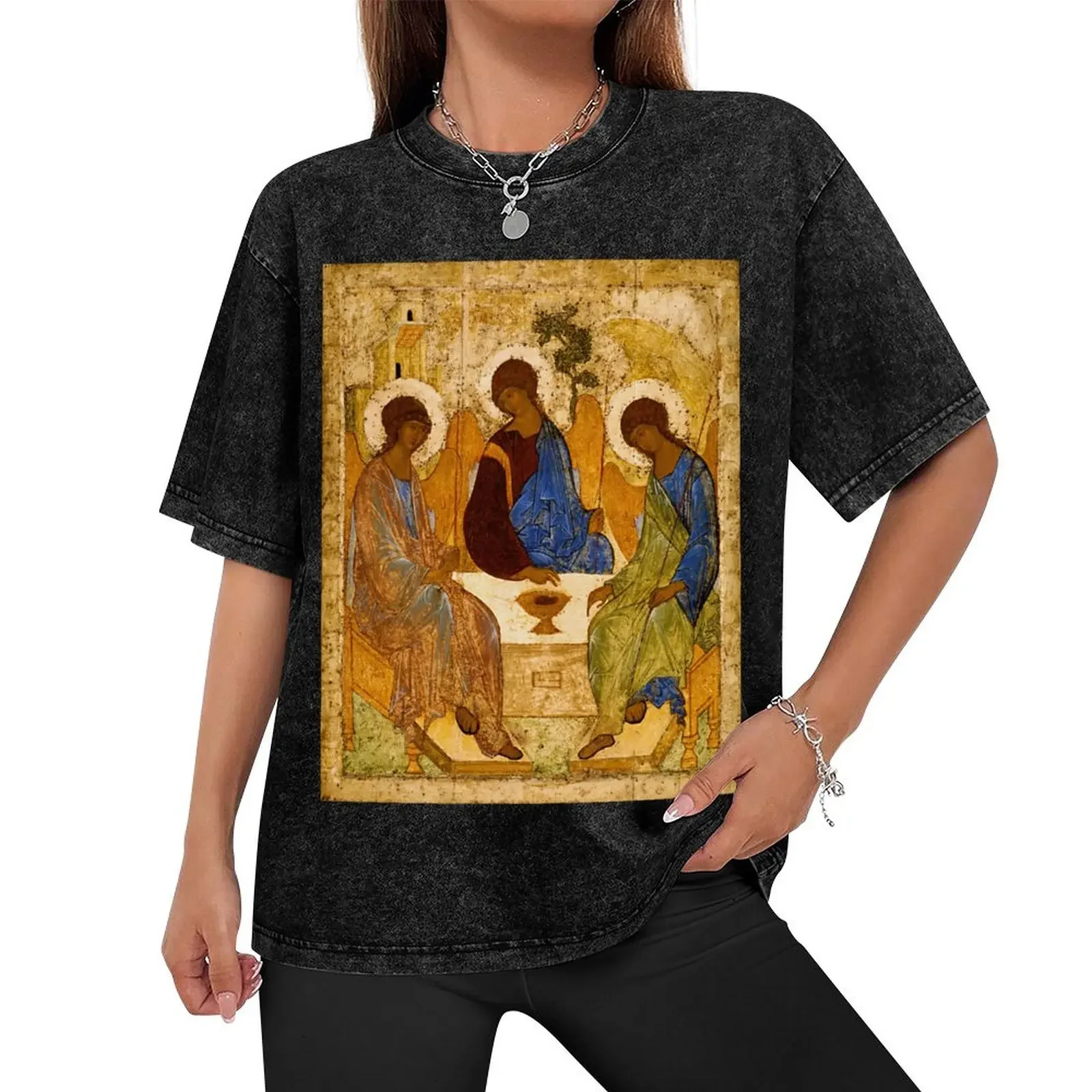 Holy Trinity Painting Rublev Trinity Print Icon Christian Religious Wall art T-Shirt customizeds essential t shirt men tshirt