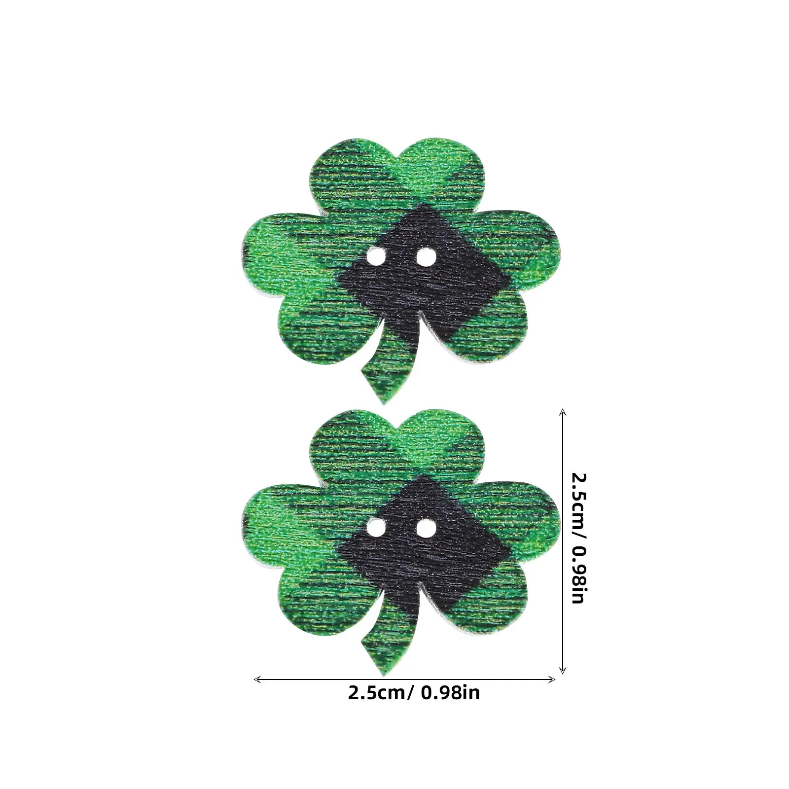 50pcs Lucky Buttons Wood Shamrock Hat Decor Clothing Embellishment DIY Craft Project Party Supplies St Patrick Charm