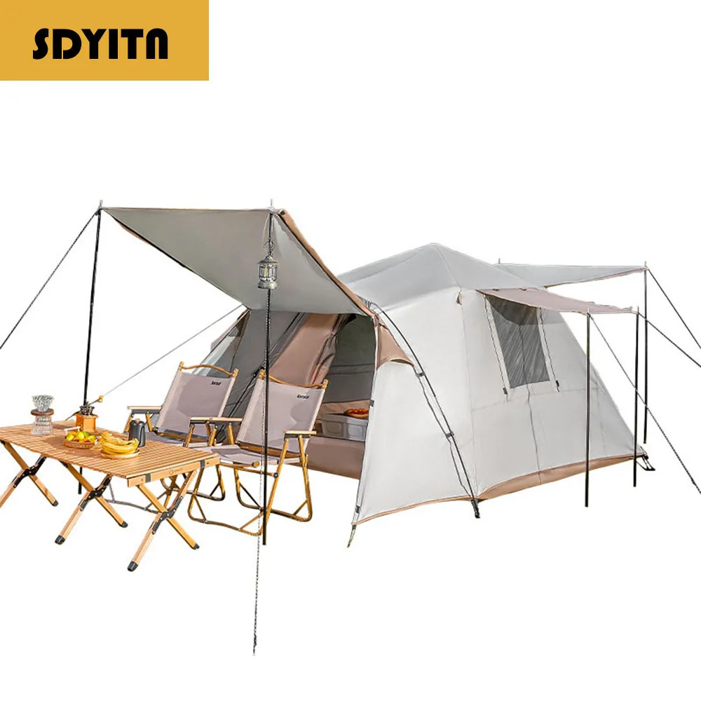 Automatic Family Camping Tent, One Room Two Hall Outdoor Picnic Shelter with Sunshade and Rainproof Function