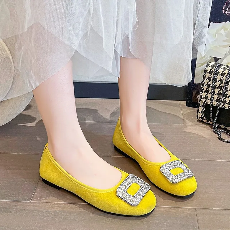 

Single Shoes Women's 2025 New Square Toe French Temperament Rhinestone Buckle Shallow Fashion Versatile Flats