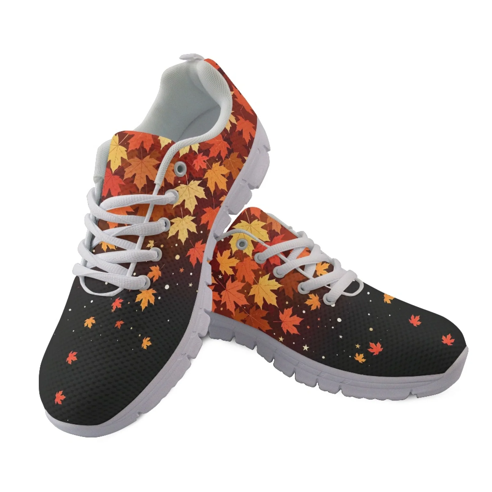 Coloranimal Autumn Maple Leaf Lace Up Running Sneakers for Women Mesh & EVA Sole Work Shoes New Design