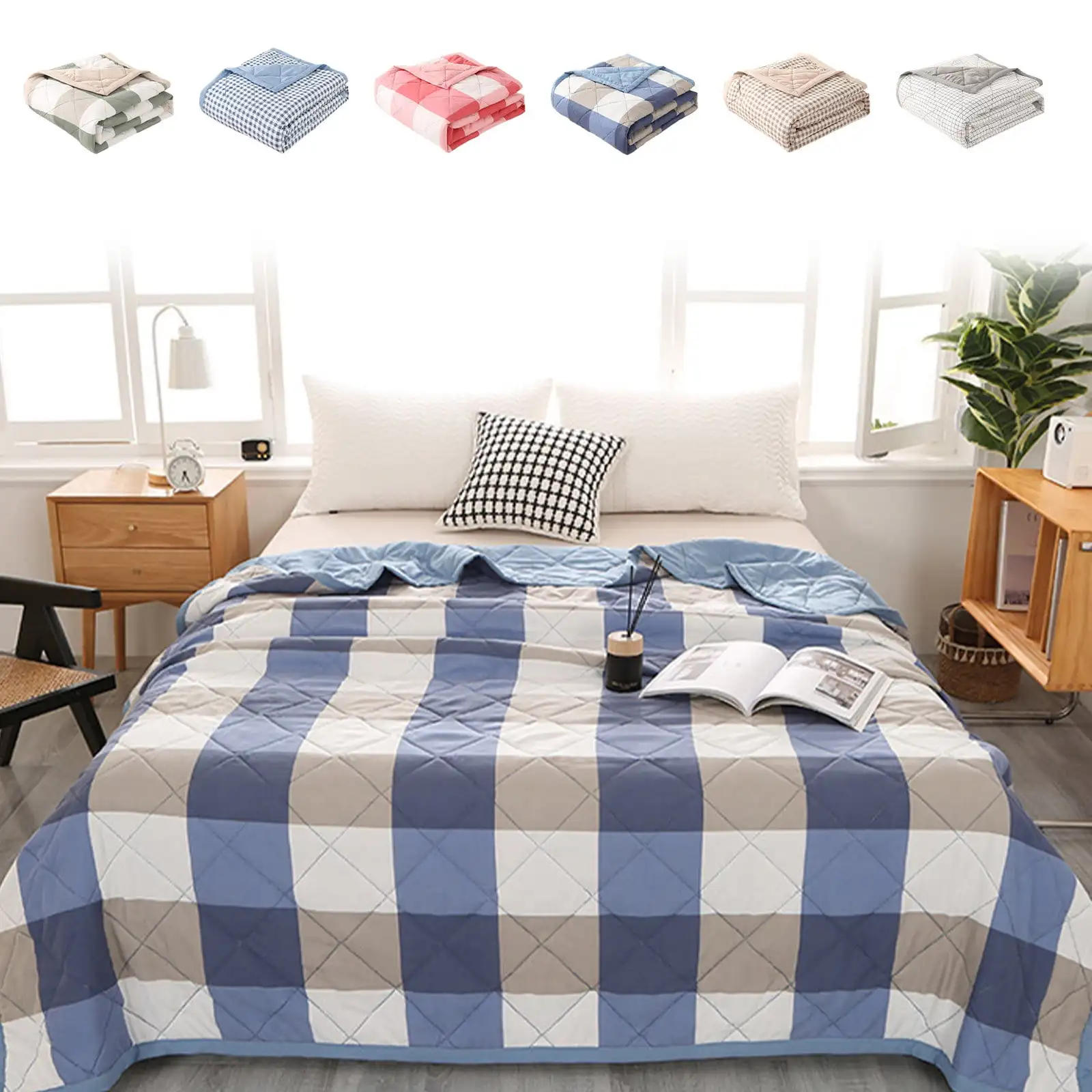 New Quilt Washed Cotton Air Condition Thin Comforter Blanket Bedspread For Single Double Bed Coverlet Plaid