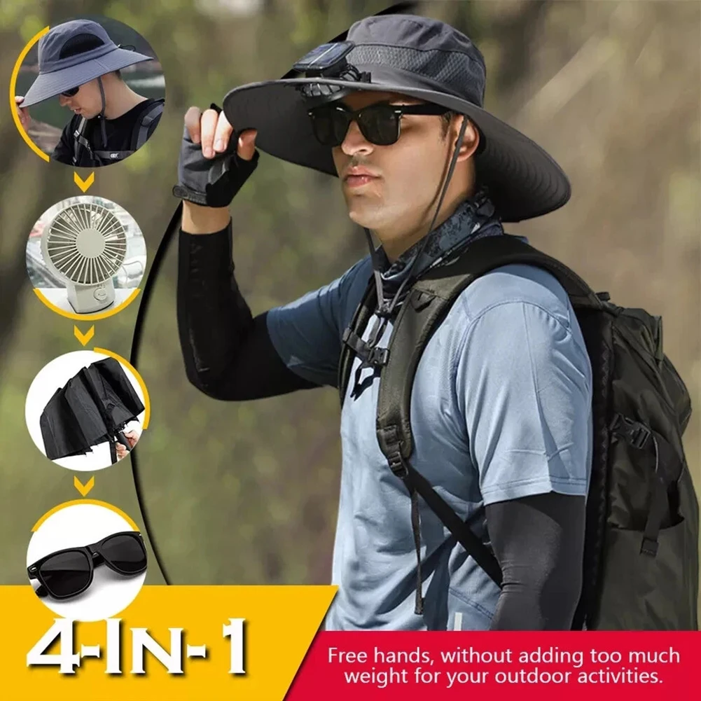 

Outdoor Cooling Hat Cooling Cap Outdoor Activities Adjustable Strap Breathable Design Built-in Fan Multi-functional