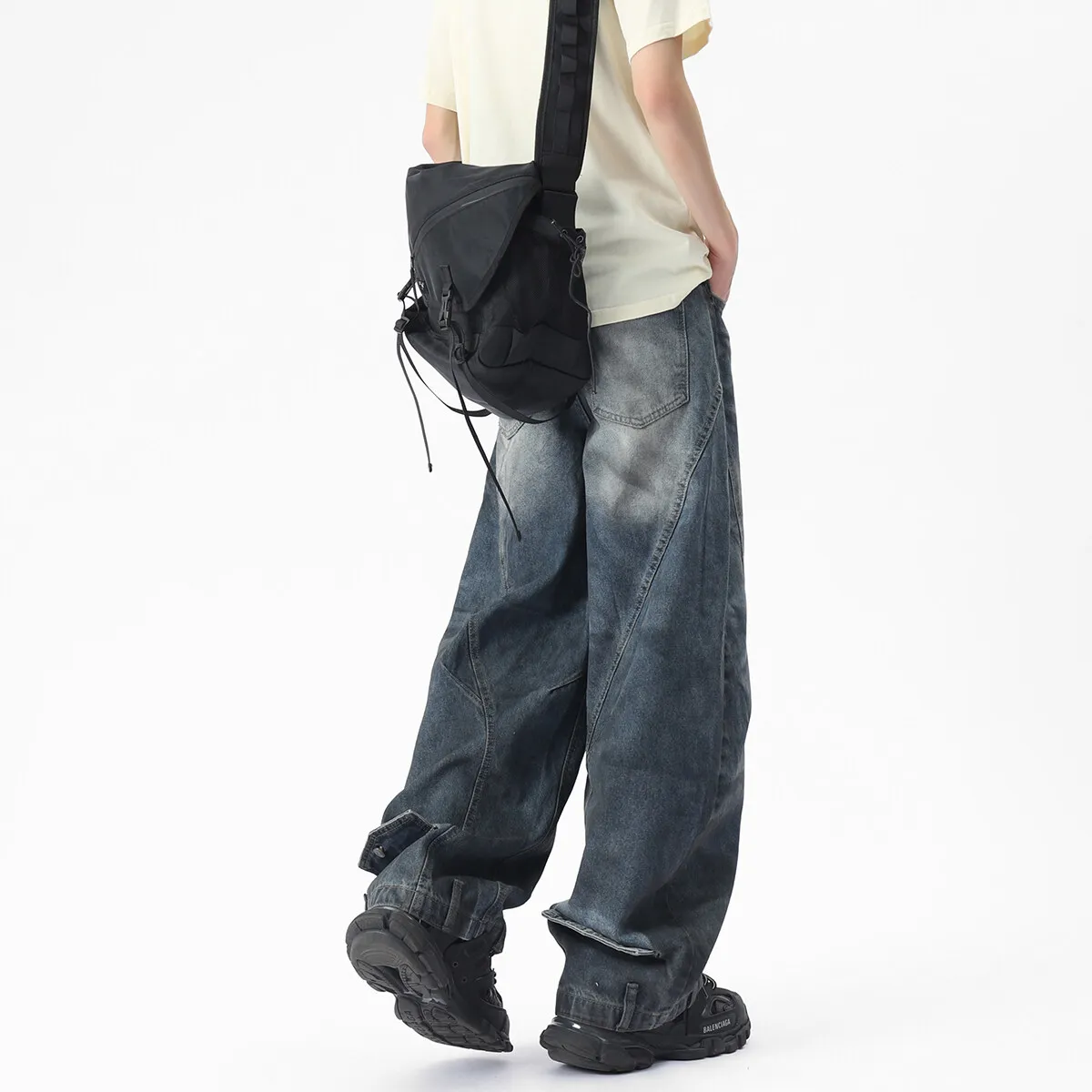 

Мужские уникальные лоскутные потертые винтажные свободные мешковатые джинсы в стиле ретро, модные джинсовые повседневные потертые модные удобные джинсы в уличном стиле