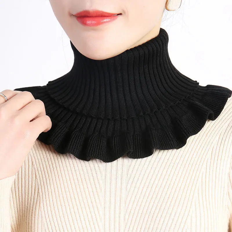 Bufanda de cuello alto de punto para mujer, cuello falso, bufanda desmontable, cálida, a prueba de viento, envoltura de volantes, Invierno