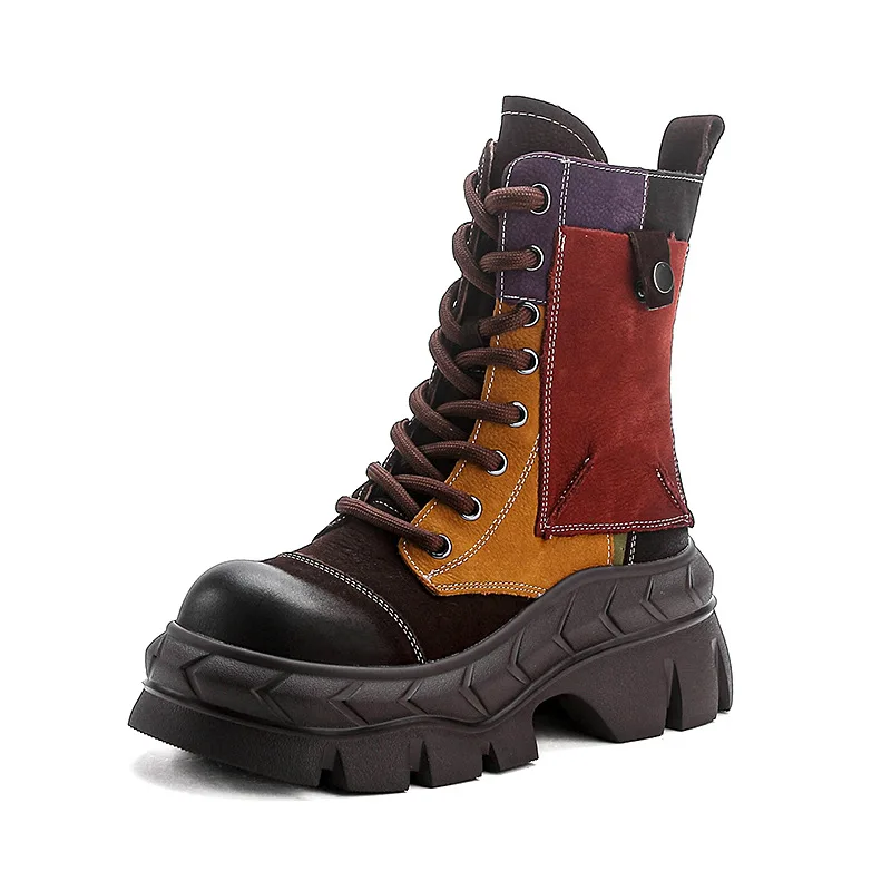 

7CM Genuine Leather Women Platform Wedge Plush Warm Causal Autumn Winter Fashion Thick Bottom Spring Sneakers Shoes