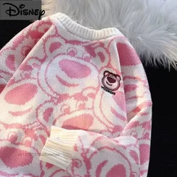 Dinsey Lotso Embroided Knitted Pullovers Women's Strawberry Bear Loose Sweater for Women Autumn and Winter Knitwear Clothes