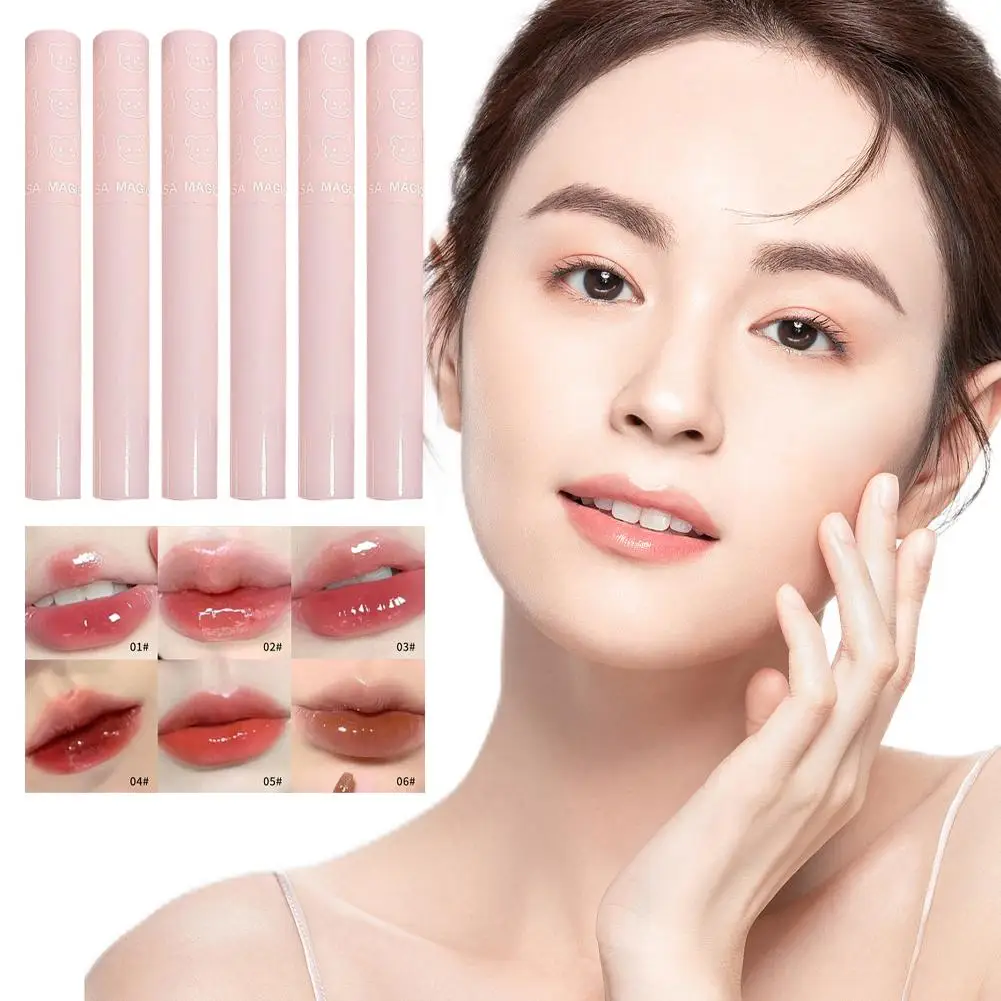 Mirror Lip Gloss Transparent Glass Pink Brown Lipglaze Peach 6pcs Air Makeup Liquid Moisturizer Tint Cosmetic Non-stick Lip N9O0