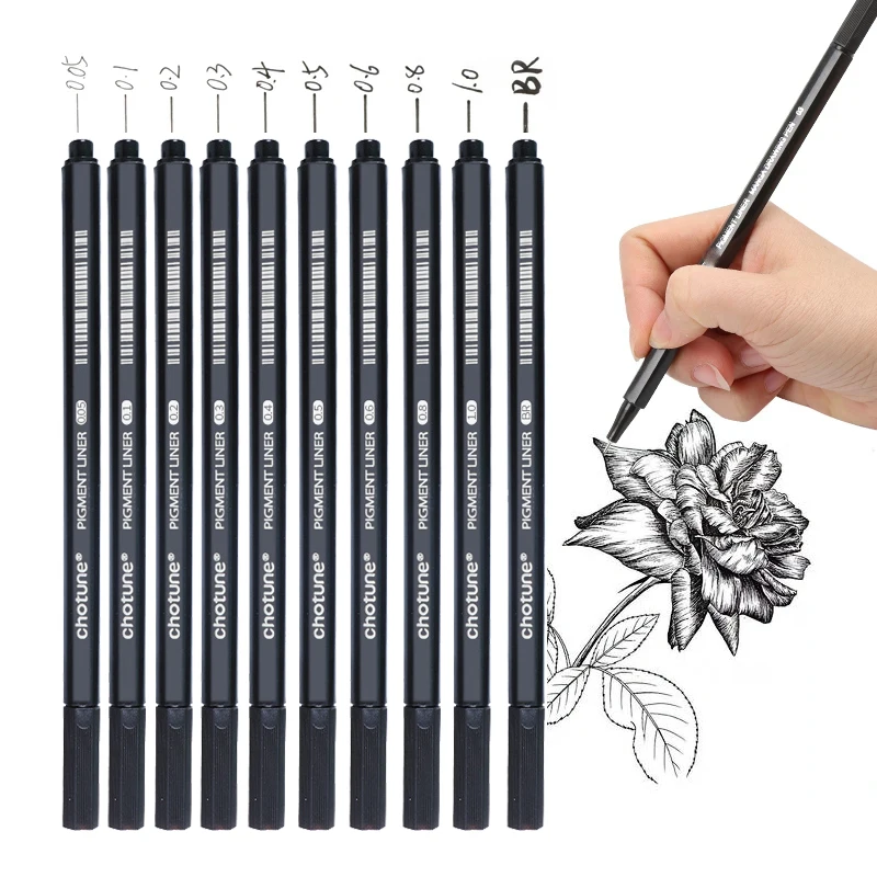 10Pcs/set Waterproof Ink Black Micron Neelde Drawing Pen Pigment Liner Sketch Markers Pen For Hand-Paint anime Art Supplies