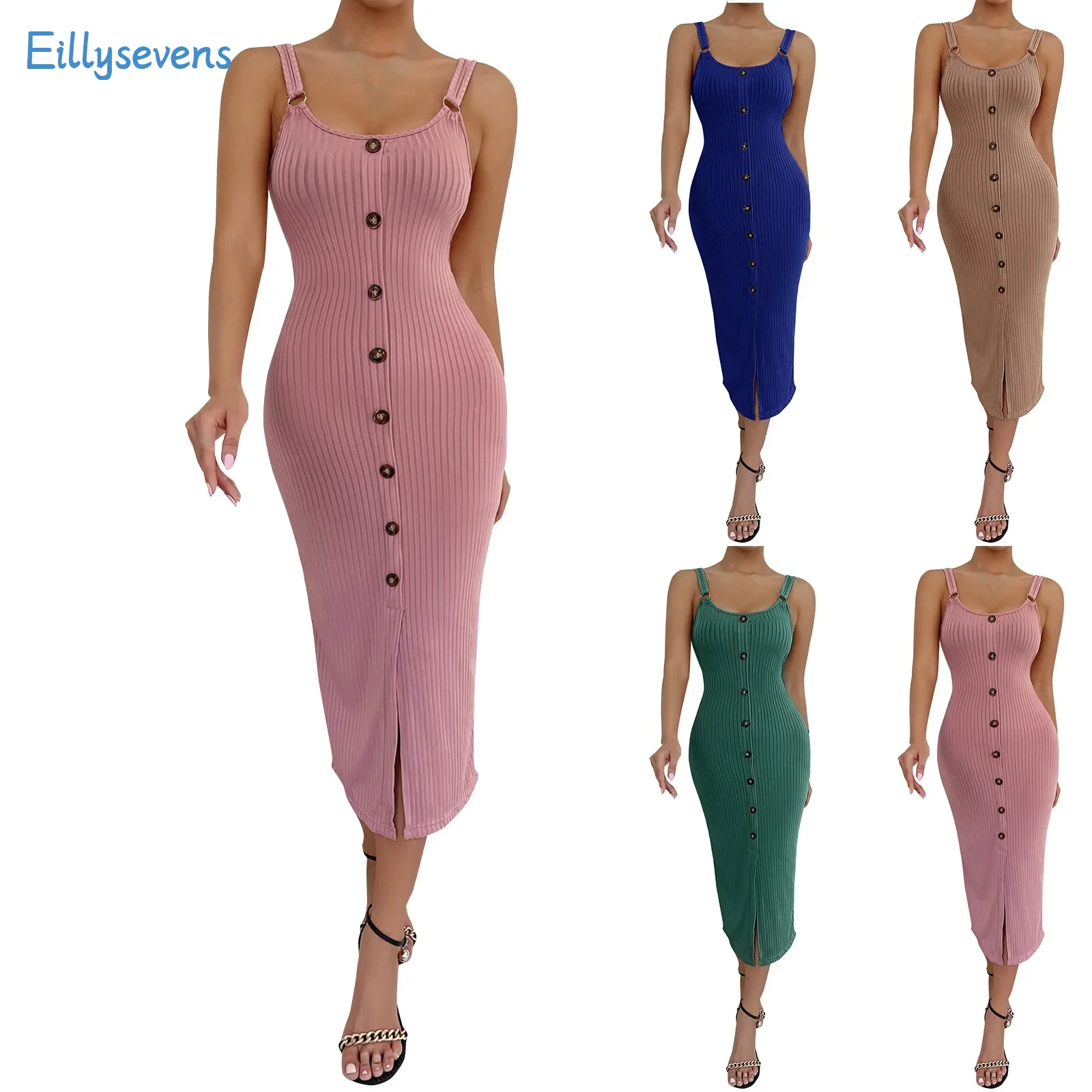 

New Suspender Dress Women Summer Sexy Slim Fit All-Match Dresses Daily Party Causal Date Elegant Simple Solid Color Dress