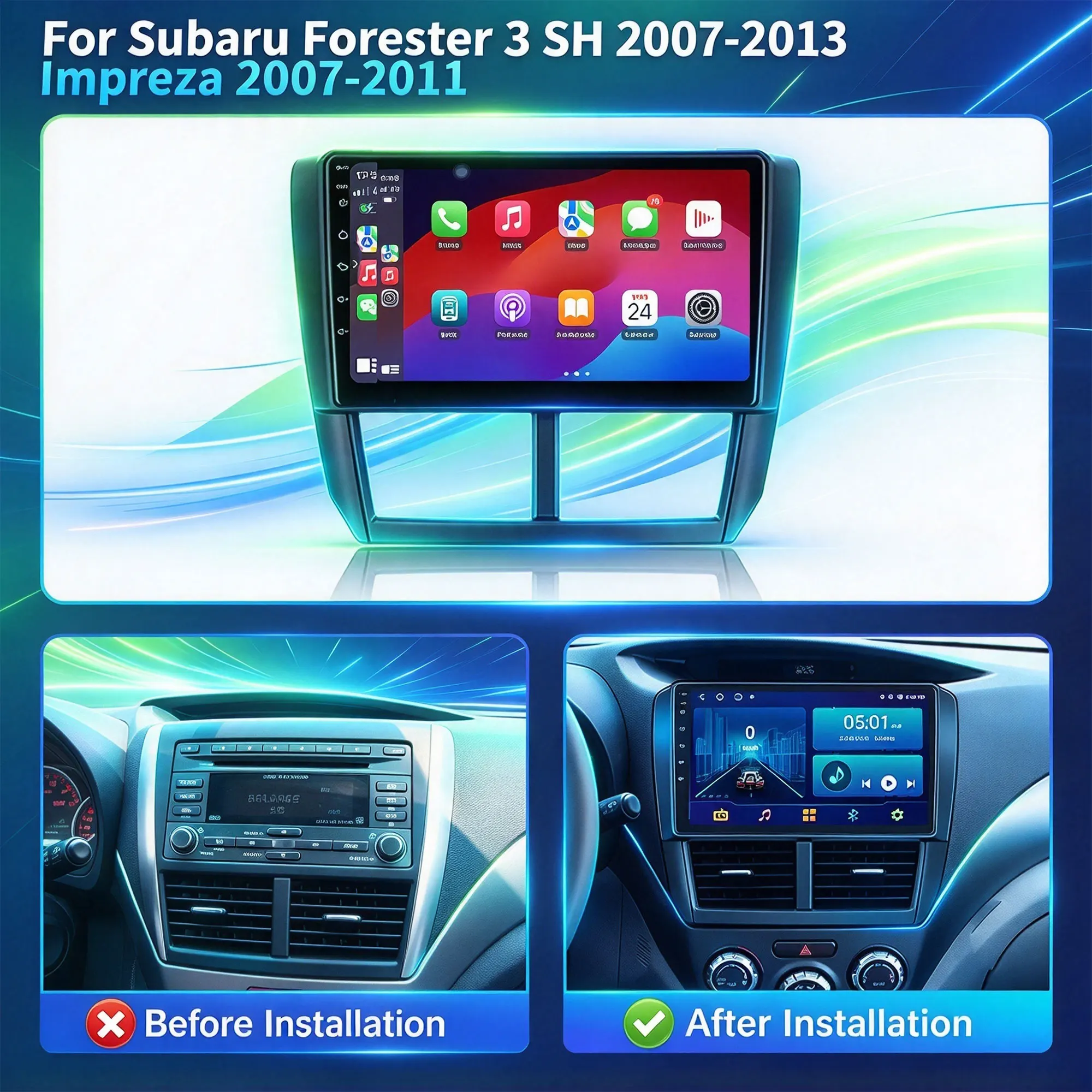 For Subaru Forester 3 SH 2007-2013 9inch Car Multimedia Android 16 Wireless Carplay Android Auto 2K QLED Screen
