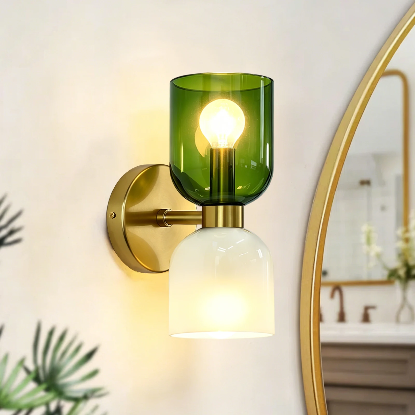 Bathroom Wall Sconce, 3W G45 LED Vanity Light Fixtures, E26/E27 Base Compatible, 60W Max, Rustproof Metal Body with Thickened Glass Shade, Easy Install Wall Lamp for Bathroom Mirror Vanity Hallway