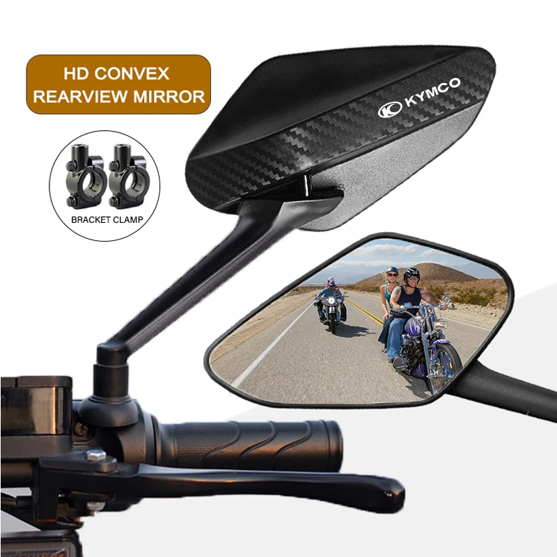 Carbon Fiber Rearview Mirror Adjustable Motorcycle Convex Mirrors 8mm For KYMCO Xciting 250 300 400 AK550 CT250 CT300 DOWNTOWN