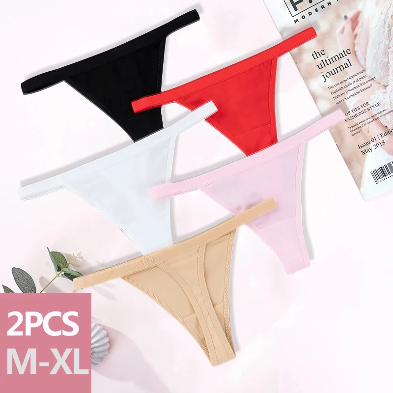 2 Pcs Sexy Women Cotton G String Thongs Low Waist Seamless Solid Color Underpants Comfortable Intimates Female Lingerie