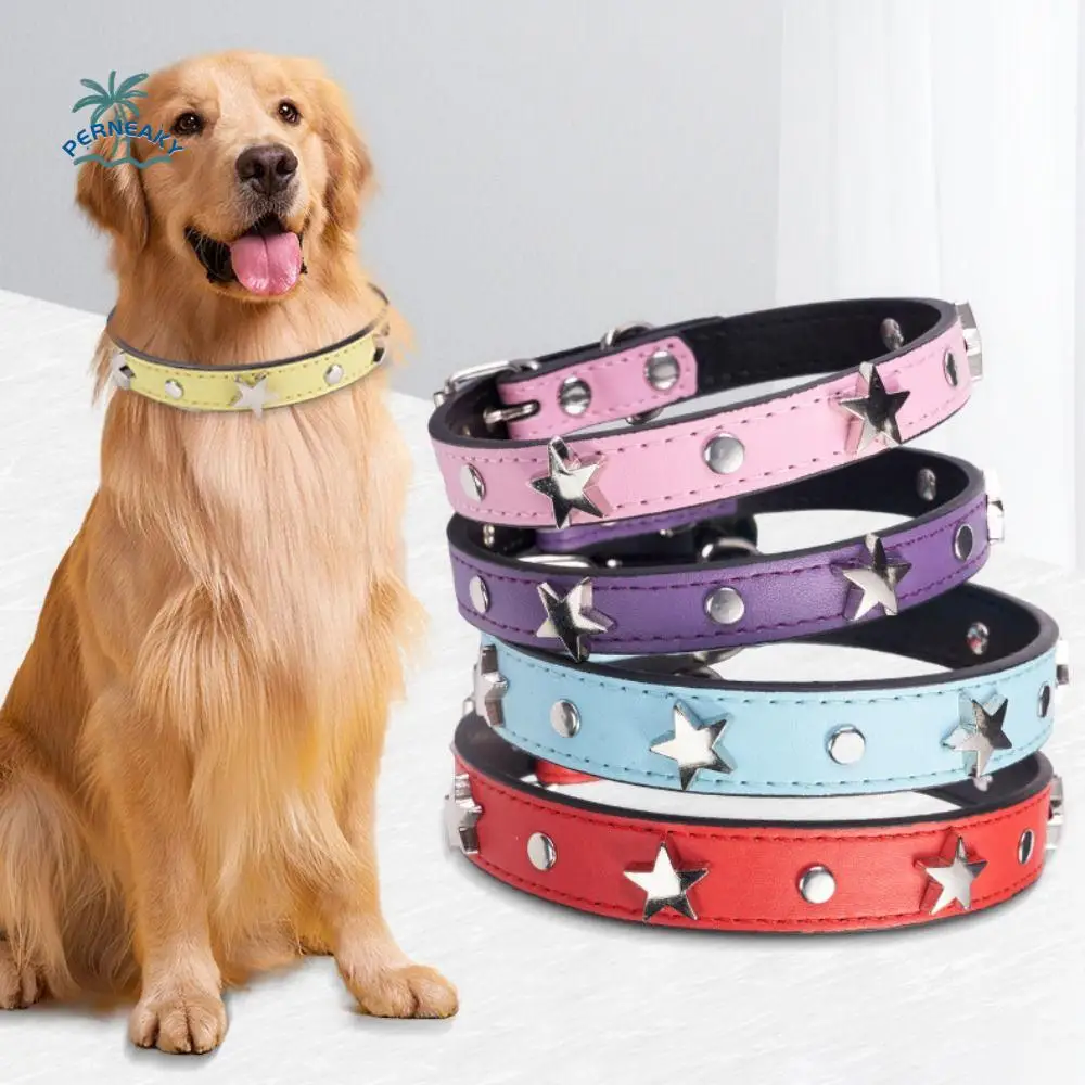 

Pet Supplies Leather Star Studded Pet Dog Collar Cute Adjustable Puppy Necklace Fashion Exquisite Chihuahua Collars Kitten