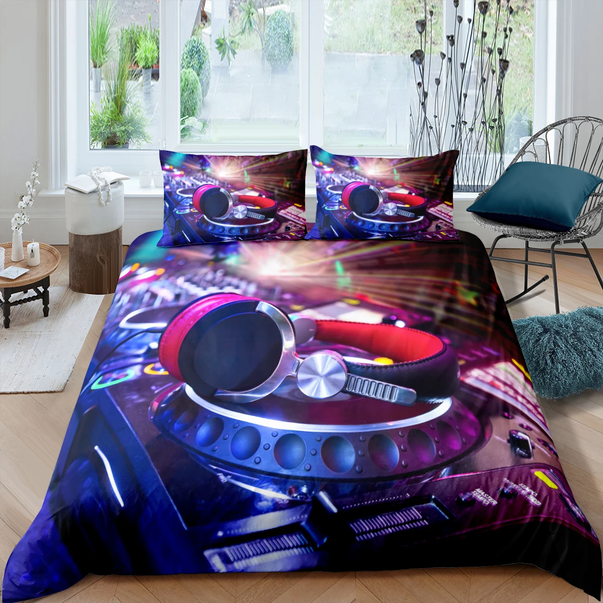 Home Living Luxury 3D DJ Earphone Bedding Set Music Duvet Cover Pillowcase Queen and King EU/US/AU/UK Size Comforter Bedding