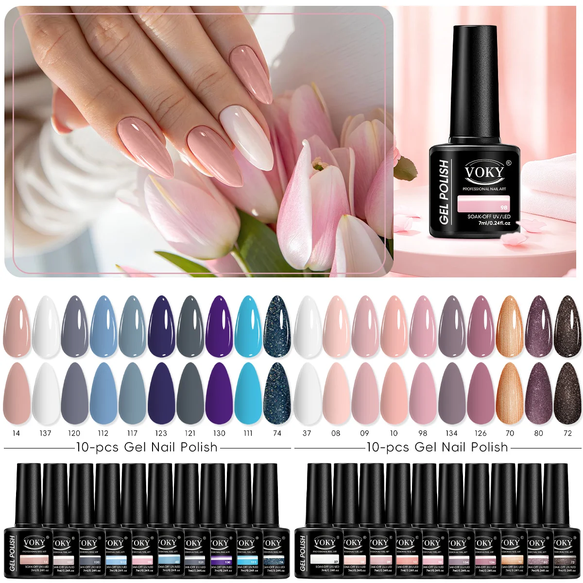 

Набор гель-лаков для ногтей VOKY из 10 предметов — без формальдегида, глянцевый — профессиональная система для дизайна ногтей, подходящая для салонов и дома своими руками