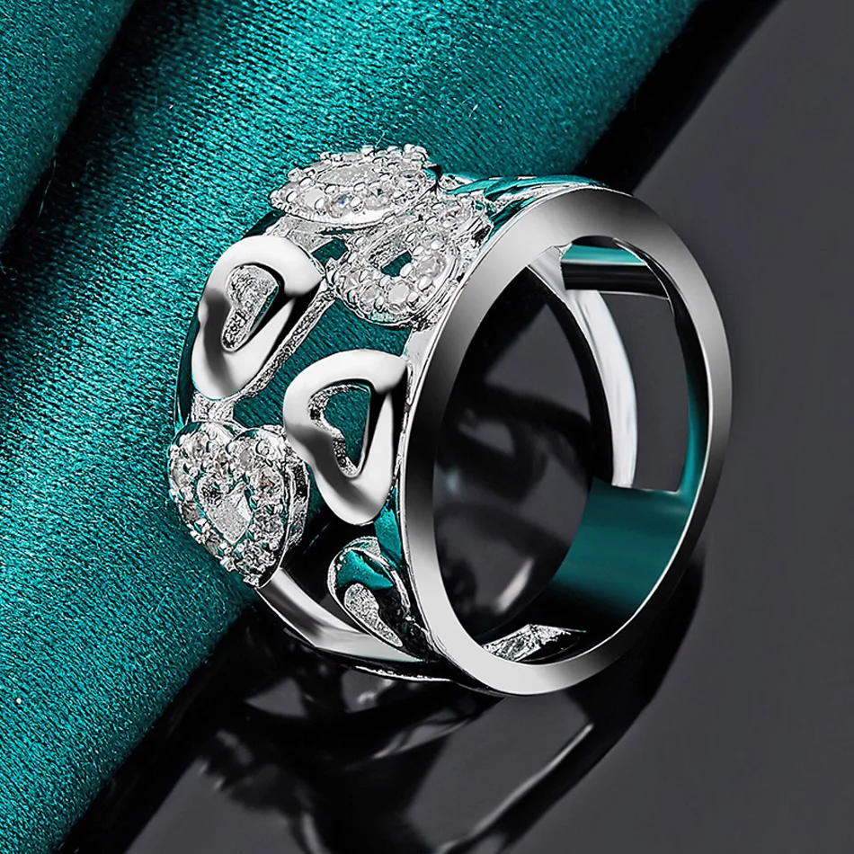 URMYLADY Anhänger aus 925er-Sterlingsilber mit hohlem, glattem Herz und Zirkon, 7–10 # Ring für Frauen, Hochzeit, Verlobung, Modeschmuck – Detail 2