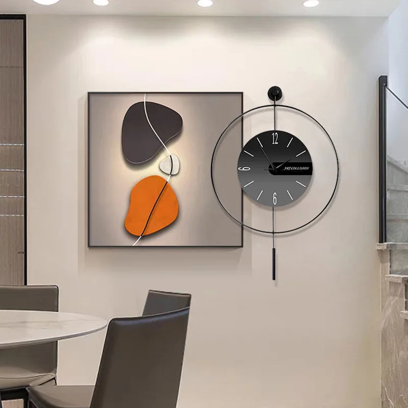 

Modern light luxury abstract clock decorative painting living room background wall mural fashion silent clock painting