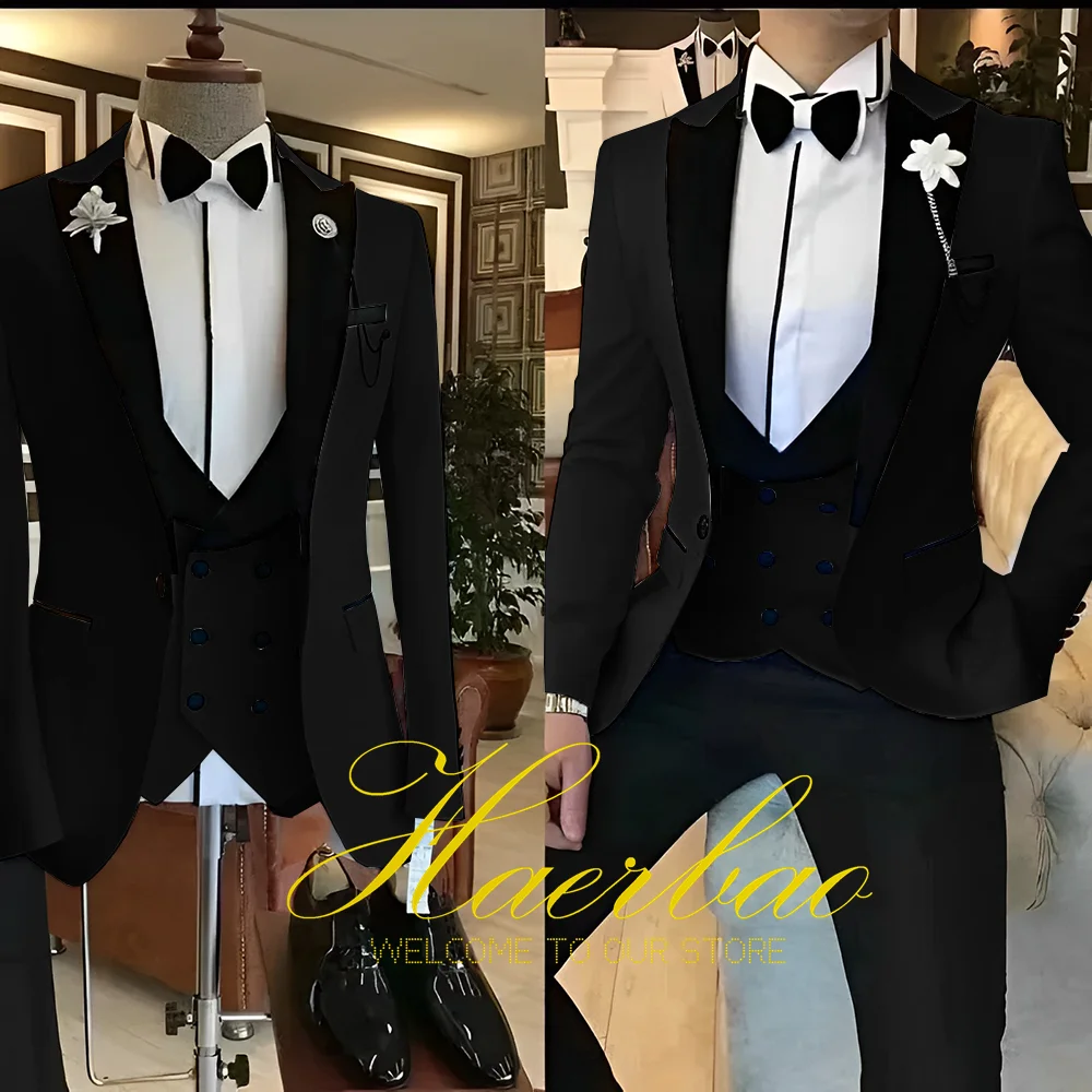 White Men Suits 3 Piece Slim Fit Groom Tuxedos for Wedding Groomsmen Italian Style Suit Jacket with Double Breasted Vest Pants