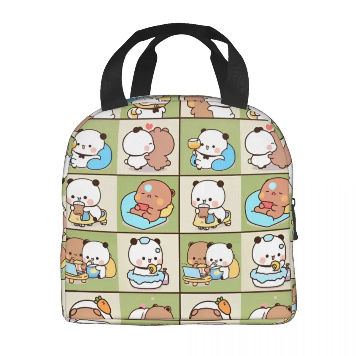 Cartoon Mochi Cat Peach And Goma Meme Lunch Bag Women Insulated Lunch Box Thermal Cooler for Work Office Travel Picnic Food Bags