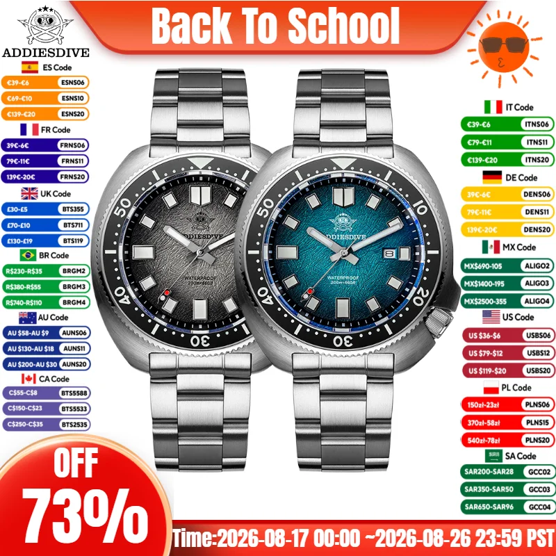 ADDIESDIVE Herren-Luxusuhr, 20 Bar, wasserdichtes Display, AD2511, Saphirglas, Reloj Hombre, BGW9, superleuchtende Quarzuhren