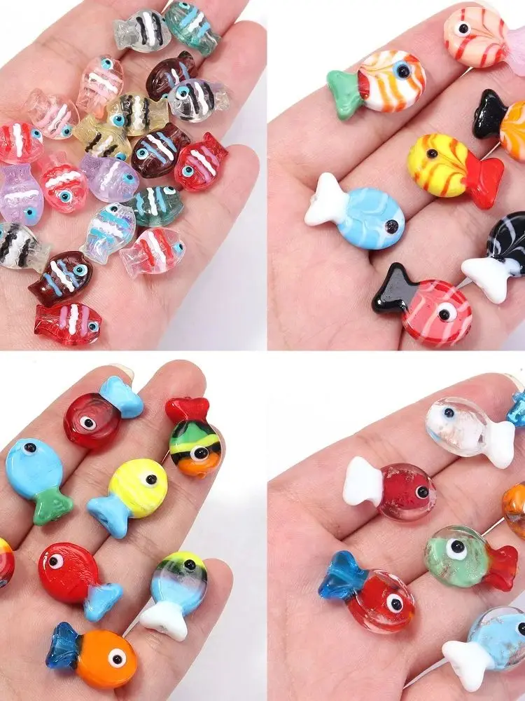 Perles en verre en forme de poisson, 2/5 pièces, jolies perles artisanales faites à la main, perles d'espacement amples pour bricolage, artisanat, fabrication d'ornements, breloques d'animaux en