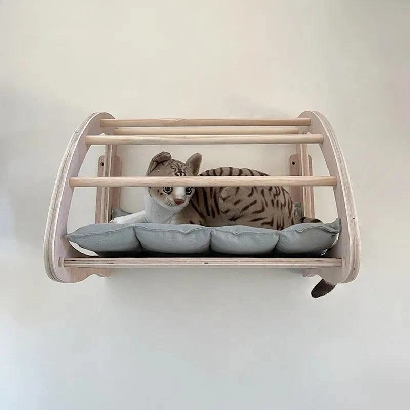 for Cat Wall Mounted Bed with Privacy Curtain Canvas Cushion Through Wall Design Pet Nest Hammock