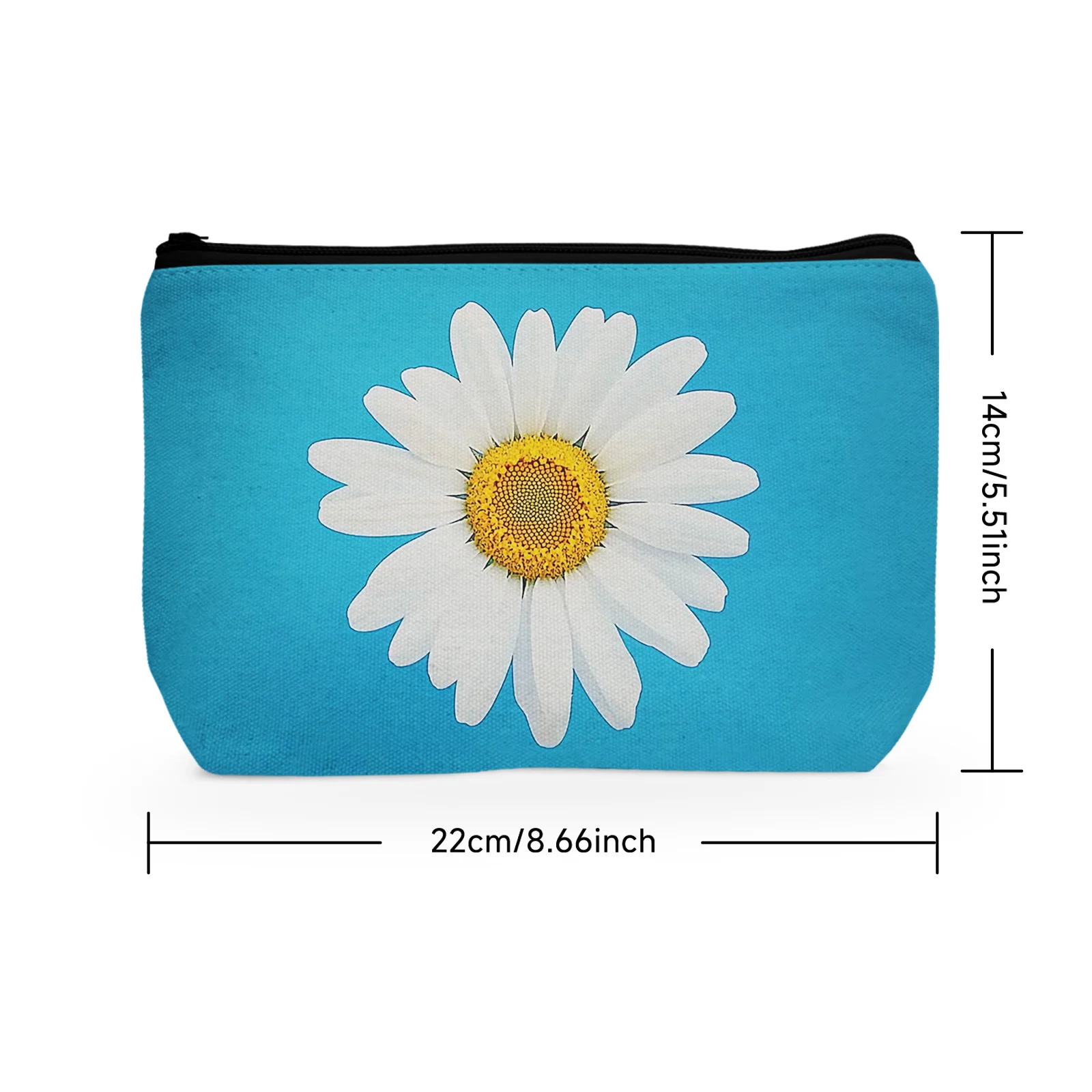 1Pc Cosmetic Pouch For Women Rustic Daisy Makeup Bags With Zipper Blue Pouch Portable For Travel Best Gifts For Friends