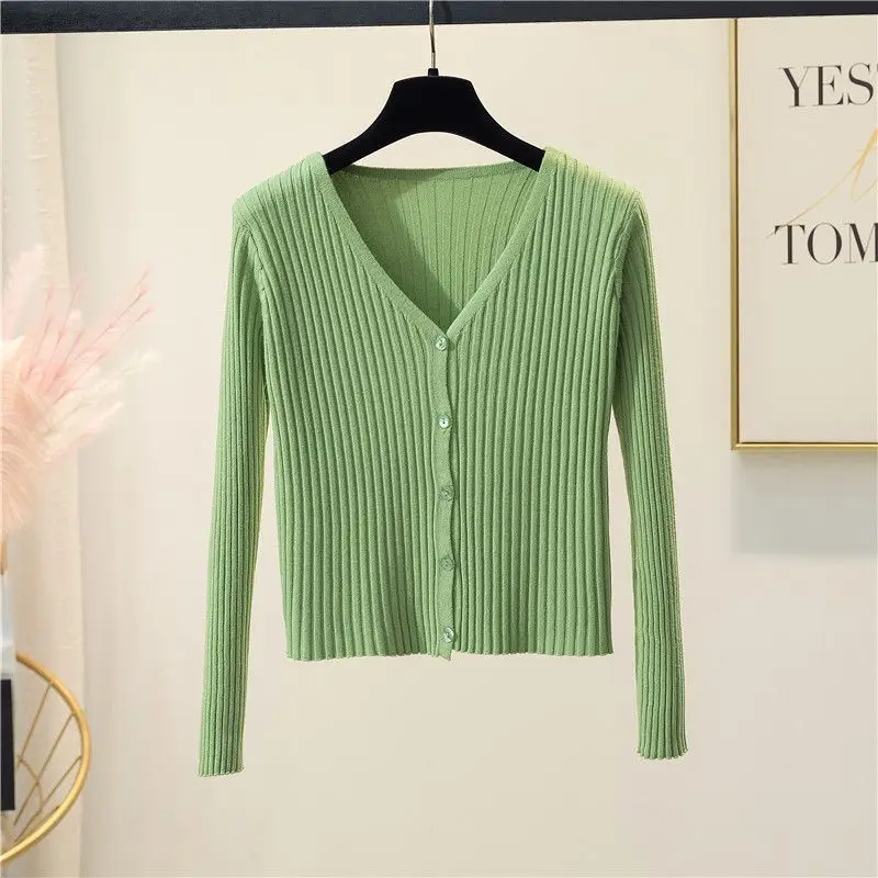 محبوك سترة المرأة بالأزرار جديد طويل الأكمام الخامس الرقبة الأبيض متماسكة سترة سترة المرأة بلايز تريكو Sueters De Mujer Q1093