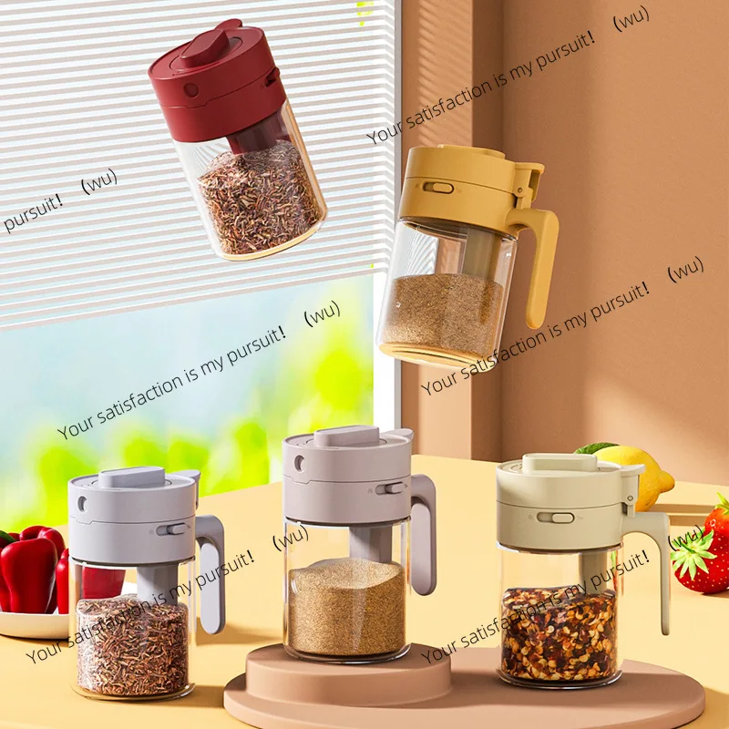 Household kitchen Moisture-Proof Seasoning Jar Salt Container 2 in 1 Glass Spice Bottle Spoon separation Glass Seasoning Can