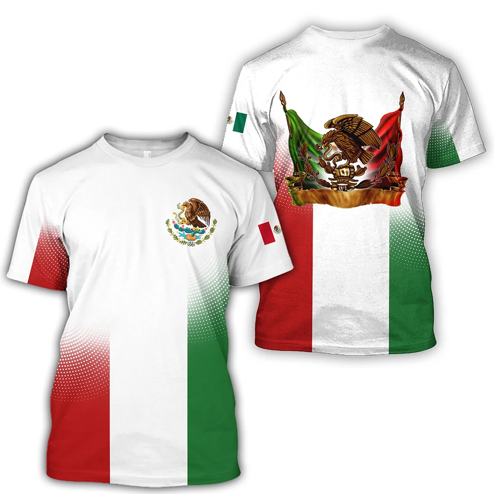 Tshirts Mexico Flag National Emblem 3D Print T-Shirt Summer T Shirt Fashion Kids Casual Boy Girl Unisex Round Neck Tees TShirt