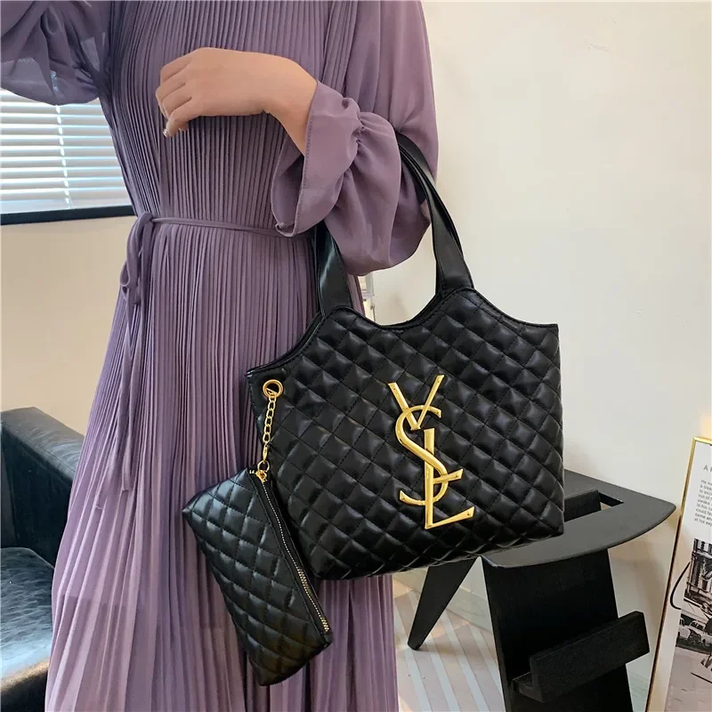 

2025Spring/Summer Korean Handheld Shoulder Tote Bag, Popular Inset Stitch Quilted Pattern, Spacious, European - American Fashion