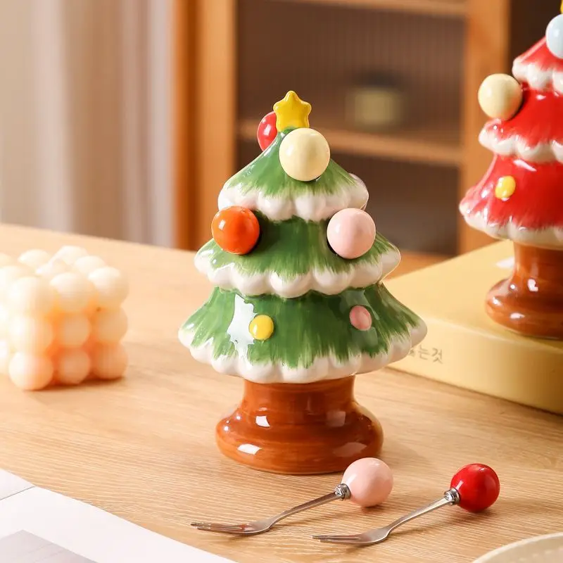 

Christmas Tree Fruit Fork Set Dopamine Safe Fruit Signer Home Stainless Steel Dessert Fork Storage Can