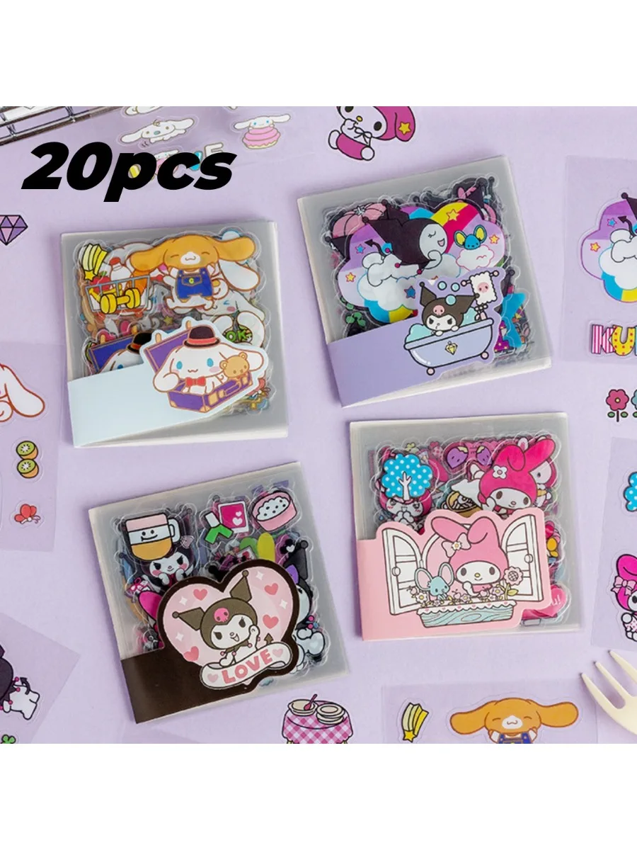 20 pièces sanrio autocollant transparent imperméable mignon kuromi ma mélodie dessin animé matériel étui de téléphone portable bricolage décoration autocollant fille
