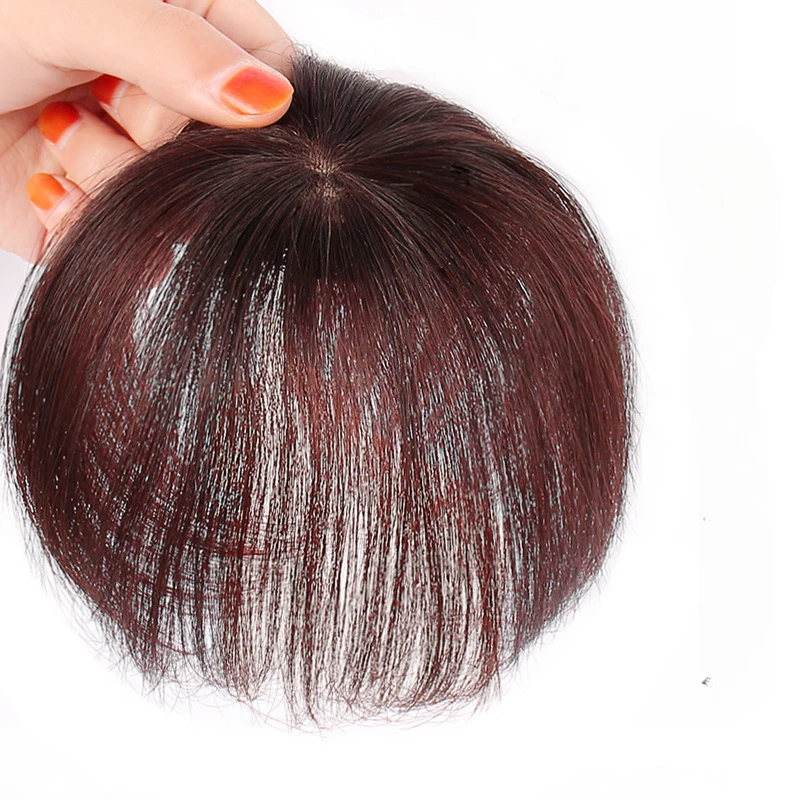 女性のためのフリンジ付き人間の髪の毛のトッパー,滑らかなヘアピース,ボリュームカバー,5x5cm, 6x6cm, 9x9cm