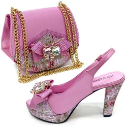 doershow fashion pink Italian Shoes With Bag High Quality Italy Shoe And Bag set For wedding! SFW1-15