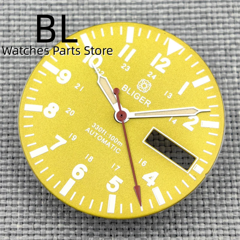 BLIGER 29mm NH36 Pilot Watch Dial With Hand Set Black Blue White Yellow Dial C3Green Luminous Fit NH35 NH36 Movement Watch Parts