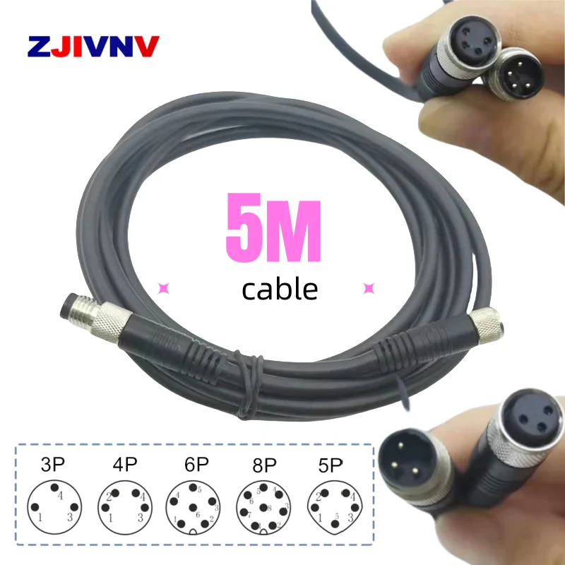 M8 double side connector straight 3 pin 4 pins right male to female 5m plug pvc cable