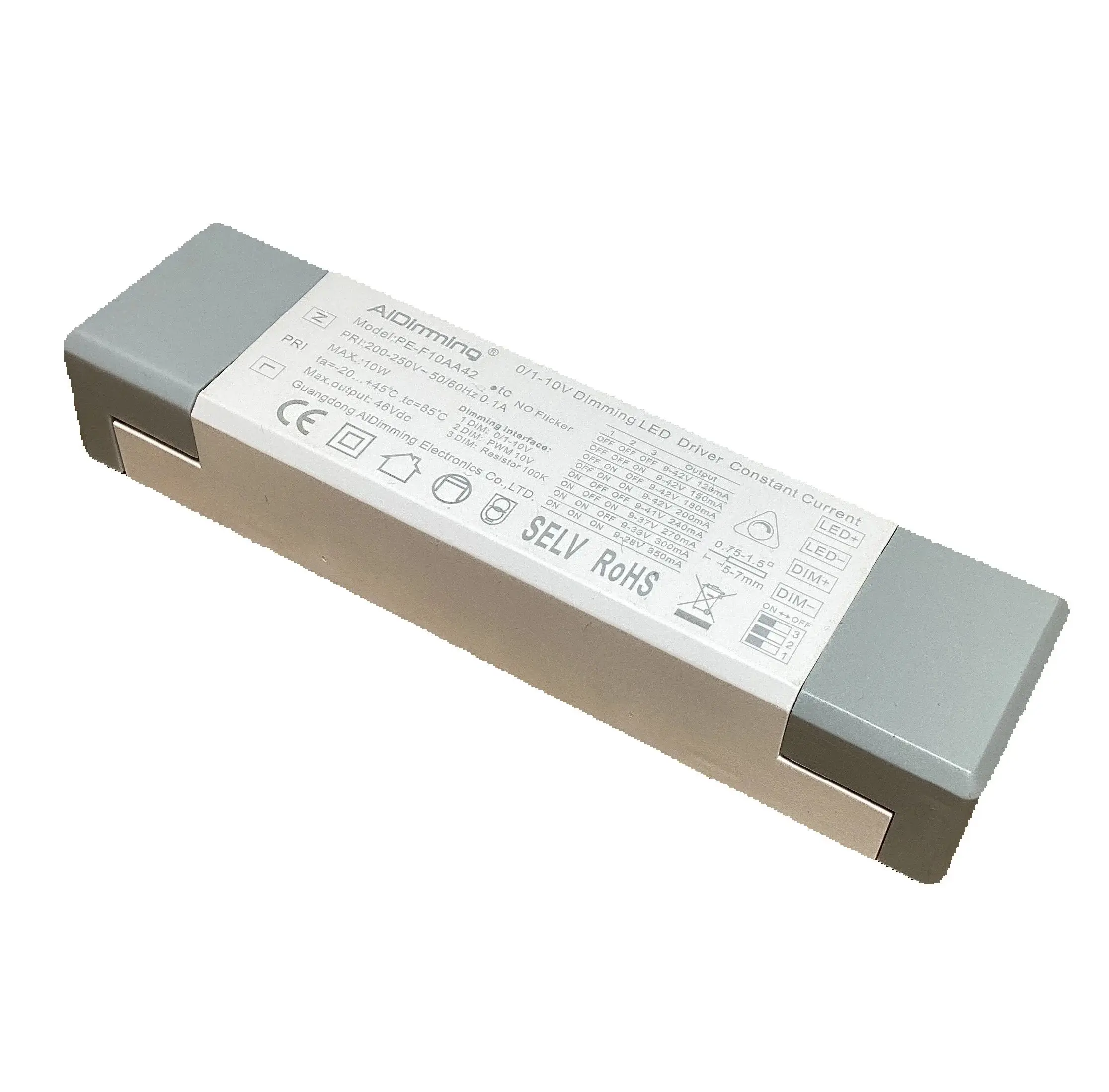 AIDimming 0-10V Dimmable 10W LED Driver PE-F10AA42 Constant Current Slim Power Supply 120mA 150mA 200m 300mA for Small Spotlight