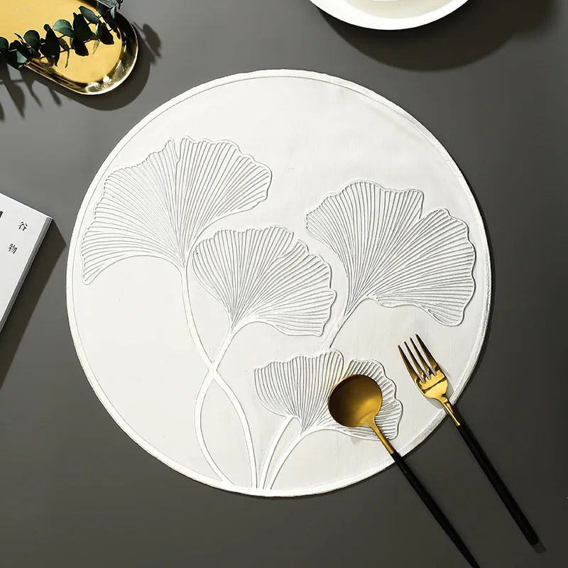 6/4pcs Ginkgo Leaf Round Placemats Nordic Home Scald Proof Meal Pad Instagram Style PVC Hollow Dining Table Decor Mats Coasters